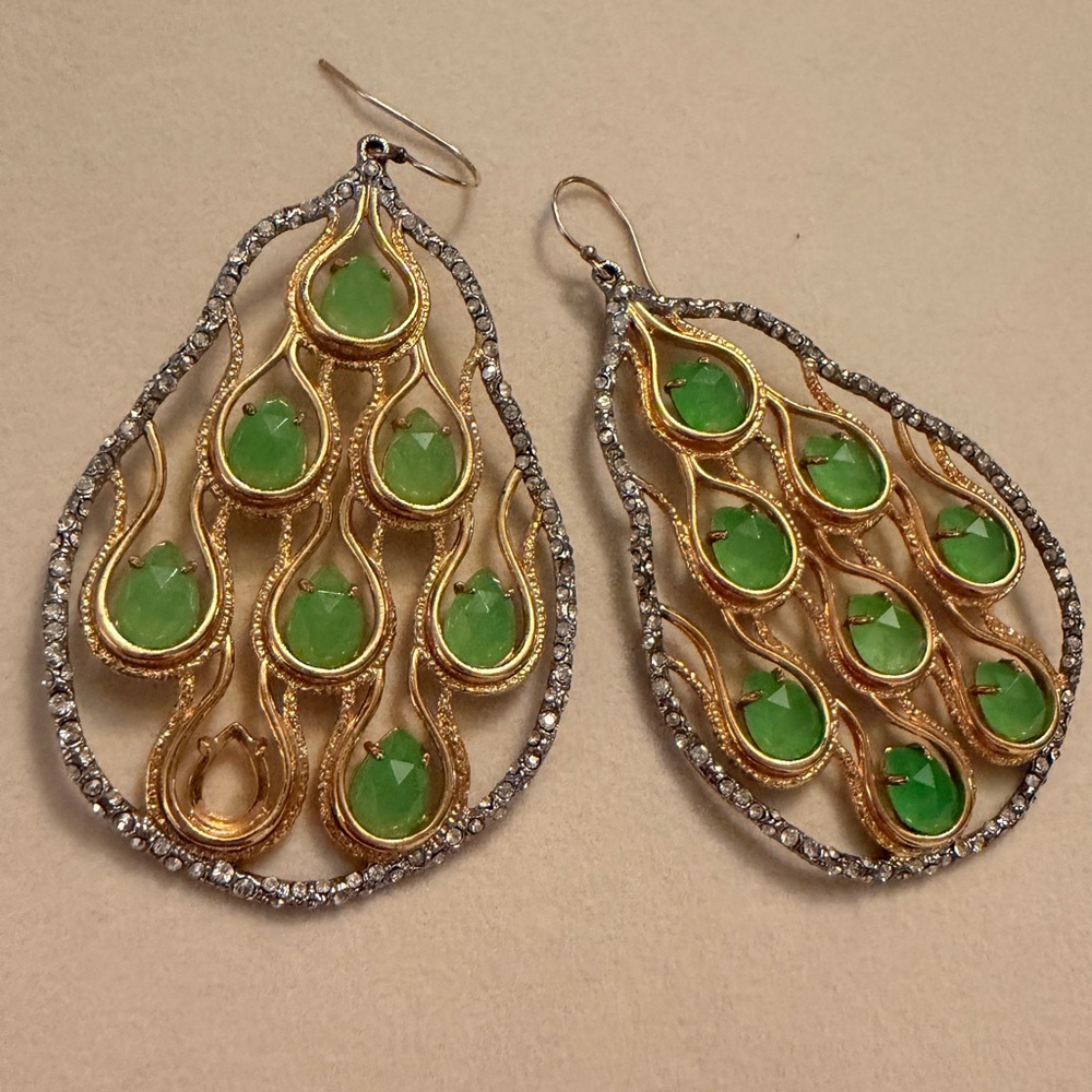 Alexis Bittar Gold and Green Teardrop Earrings
